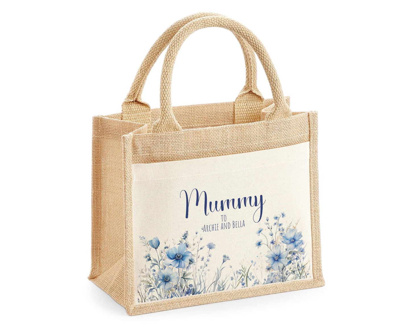 Mummy Gift Personalised Jute Bag -  Mothers Day Gift Floral Tote Bag Gift for Mum Mama - Custom Shopping Market Bag - Mummy Bag BT002