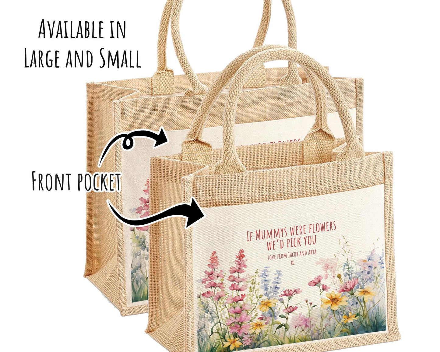 Mummy Gift Personalised Jute Bag -  Mothers Day Gift Floral Tote Bag Gift for Mum Mama - Custom Shopping Market Bag - Mummy Bag BT004