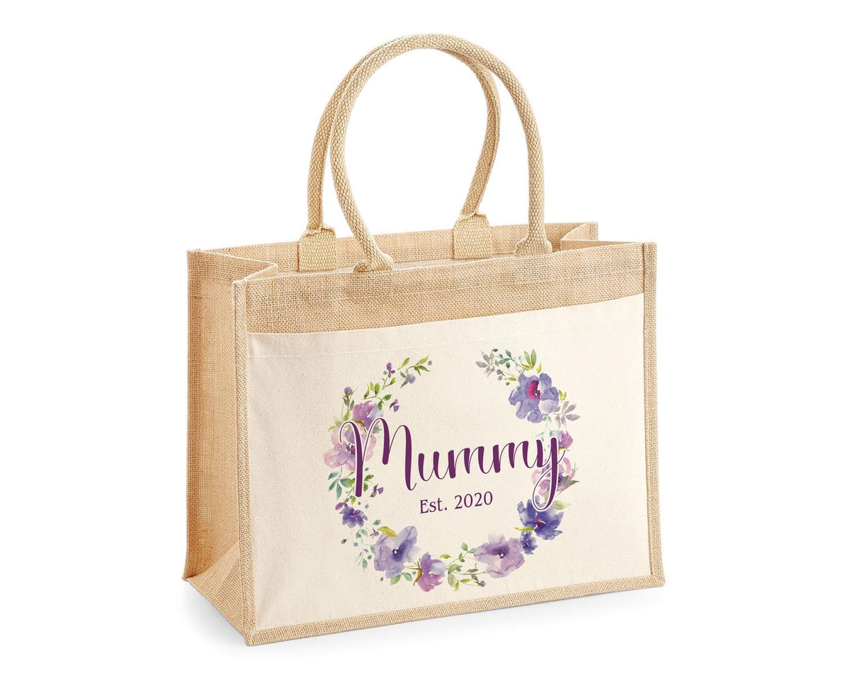 Mummy Gift Personalised Jute Bag -  Mothers Day Gift Floral Tote Bag Gift for Mum Mama - Custom Shopping Market Bag - Mummy Bag BT006