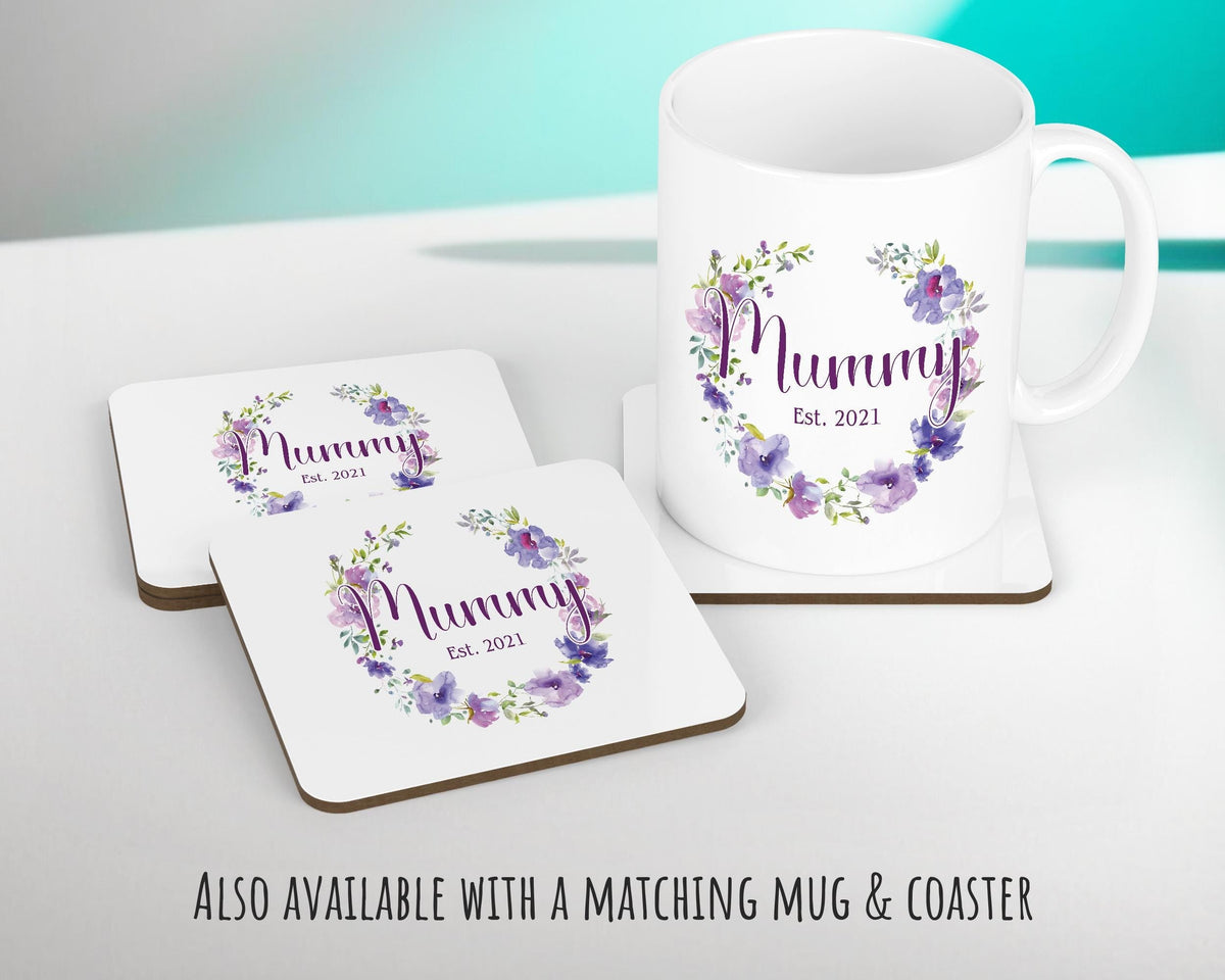 Mummy Gift Cushion - Personalised Scatter Cushion Pillow for Her Women - Purple Floral Wreath Custom Name Gift for Mum Mothers Day BC006