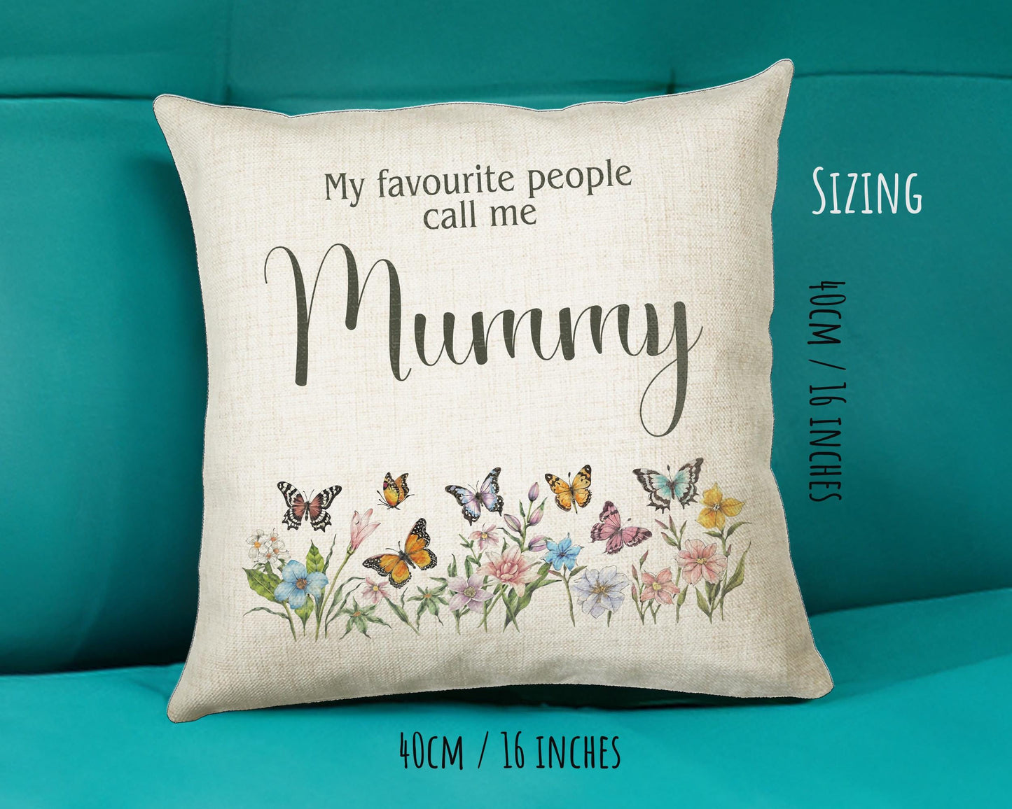 Mummy Gift Cushion - Personalised Scatter Cushion Pillow for Her Women - Butterfly Flowers Custom Name Mama Gift for Mum Mothers Day BC007
