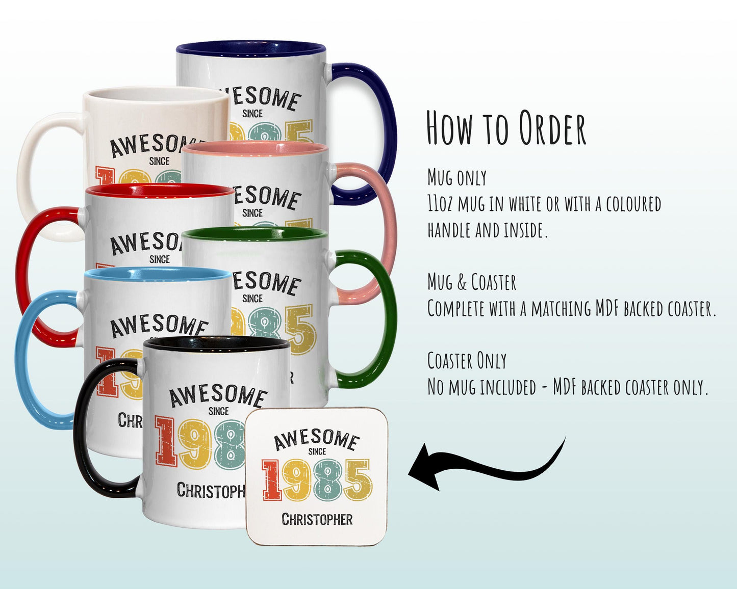 40th Birthday Gift for Men - Awesome Since 1986 Personalised Coffee Mug Coaster Age 40 Gift for Him - Retro Number Design Dad Son BNG40M