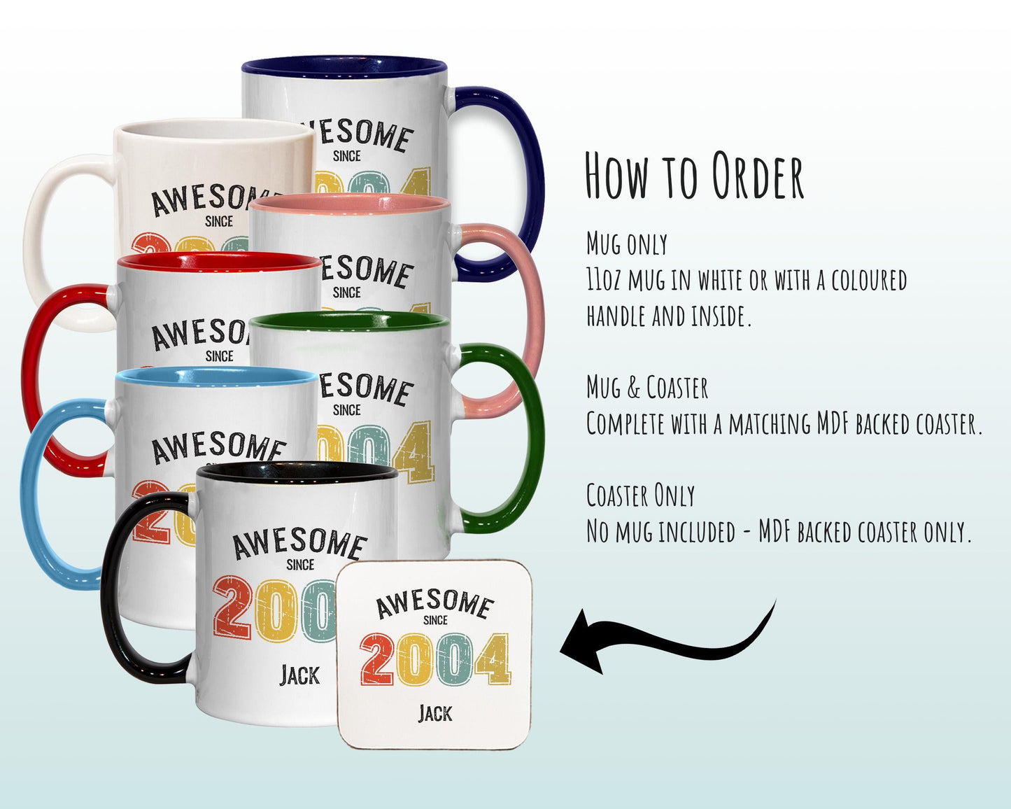 21st Birthday Gift for Men - Awesome Since 2005 Personalised Coffee Mug Coaster Age 21 Gift for Him - Retro Number Design Soy Brother BNG21M