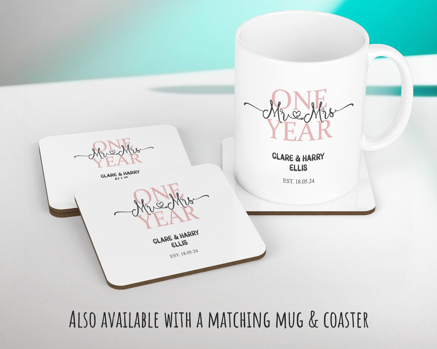 1st Wedding Anniversary Gift for Him for Her - First Cotton Anniversary Gift Cushion Personalised with Names Date Mr and Mrs Married BNJ01C