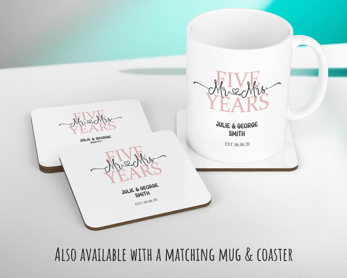 5th Wedding Anniversary Gift for Him for Her - Fifth Cotton Anniversary Gift Cushion Personalised with Names Date Mr and Mrs Married BNJ05C