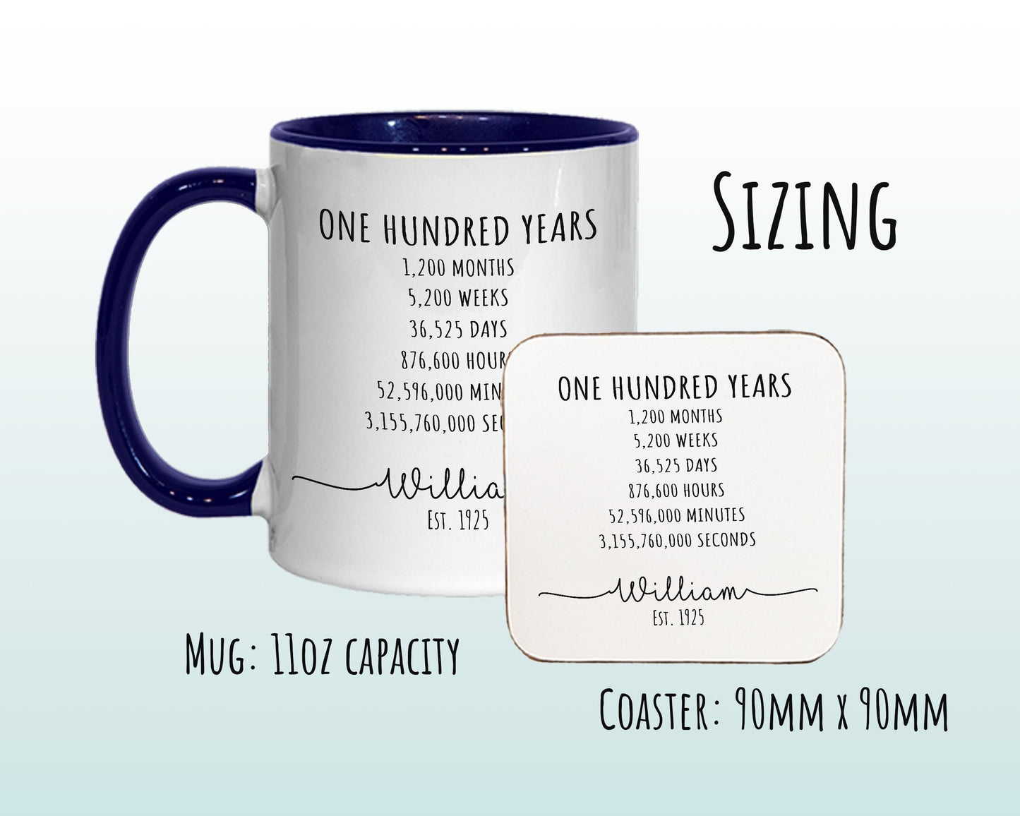 100th Birthday Gift for Men - Personalised Birthday Coffee Mug Coaster Age 100 Gift for Him Mens Lifetime Design Dad Grandad Hundred BNE100M
