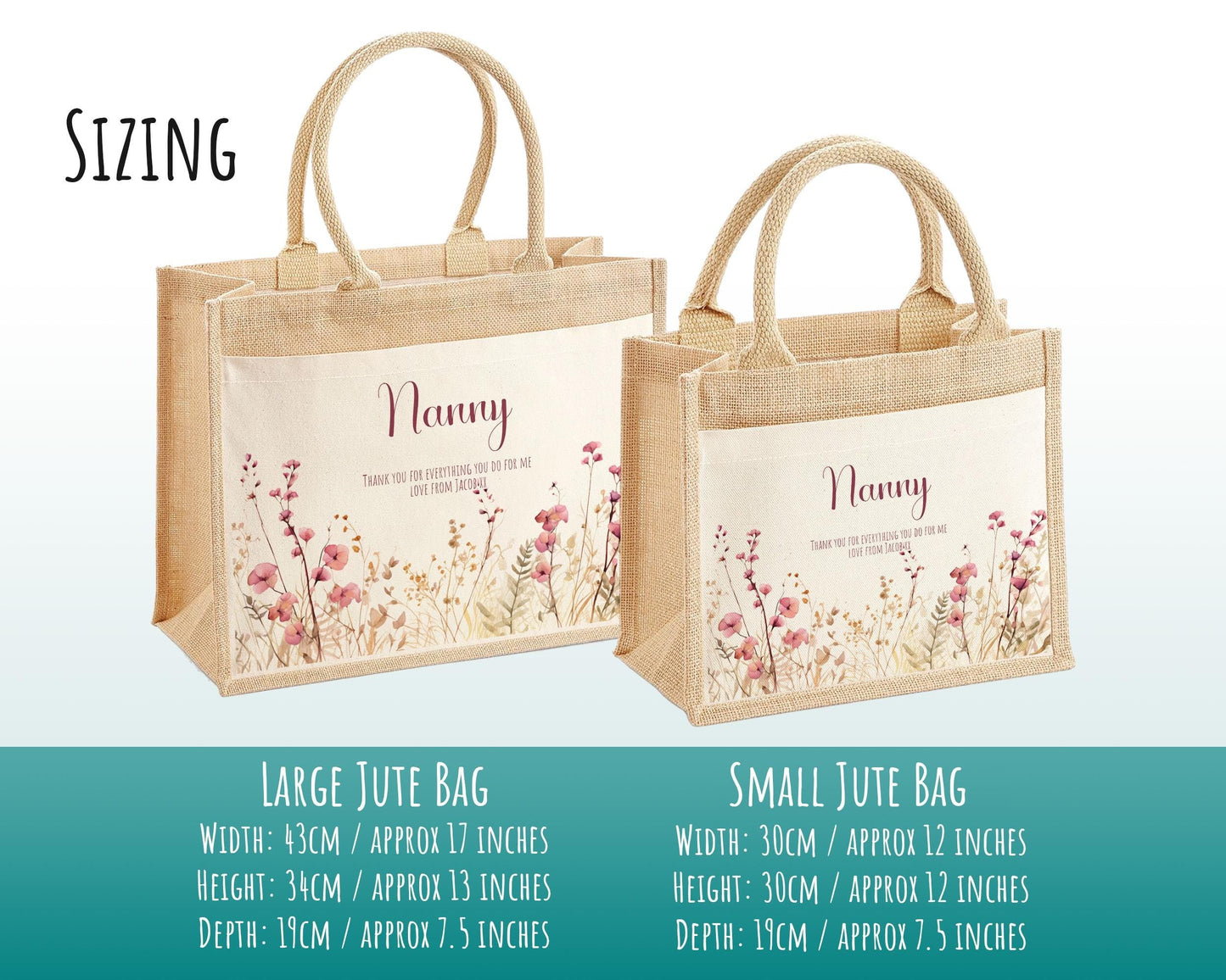 Nanny Gift Personalised Jute Bag - Pink Floral Tote Bag Gift for Grandma Nan - Custom Shopping Market Bag - Nanny Bag for Nan Birthday BT003