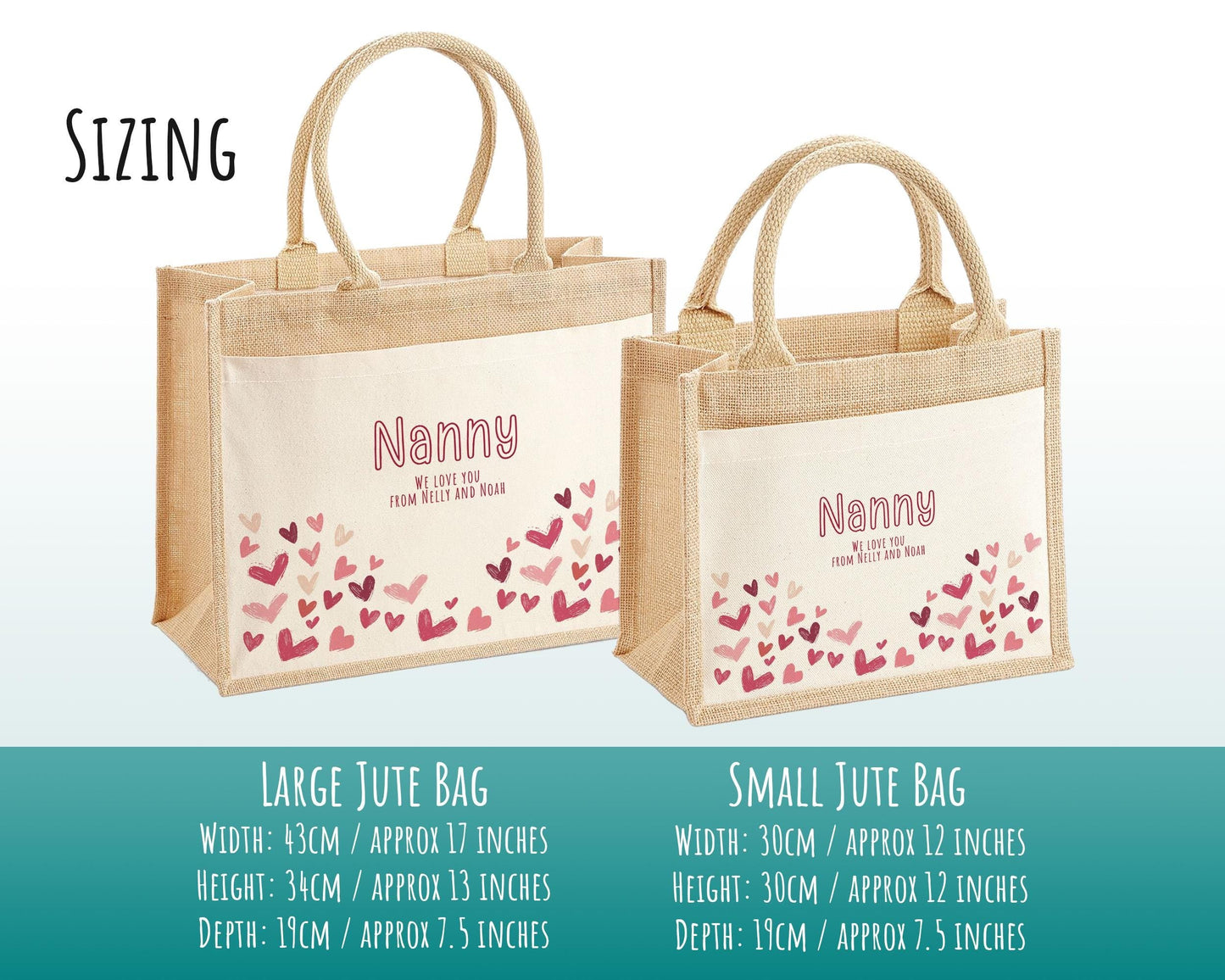 Nanny Gift Personalised Jute Bag - Love Heart Tote Bag Gift for Grandma Nan - Custom Shopping Market Bag - Nanny Bag for Nans Birthday BT009