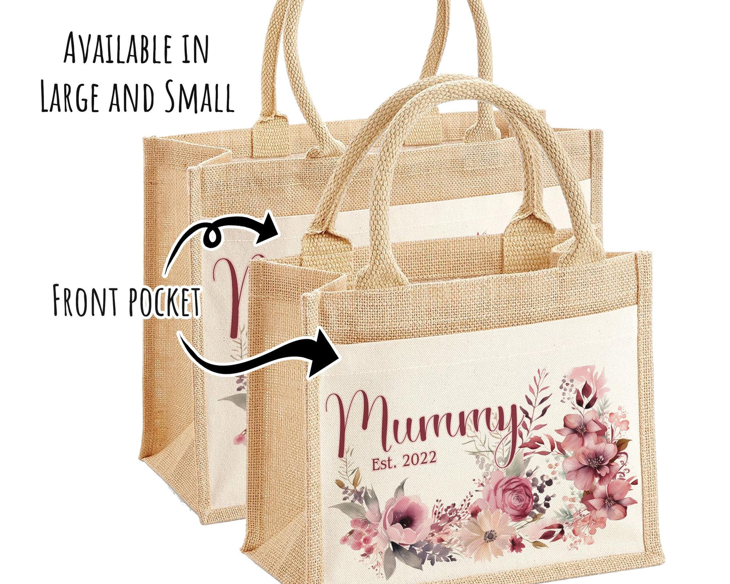 Mummy Gift Personalised Jute Bag -  Mothers Day Gift Floral Tote Bag Gift for Mum Mama - Custom Shopping Market Bag - Mummy Bag BT005