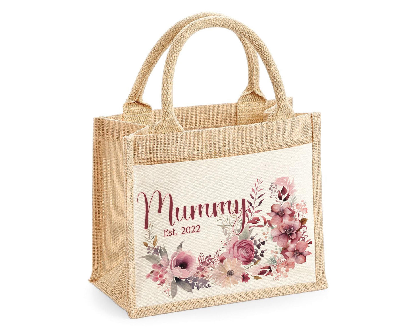 Mummy Gift Personalised Jute Bag -  Mothers Day Gift Floral Tote Bag Gift for Mum Mama - Custom Shopping Market Bag - Mummy Bag BT005