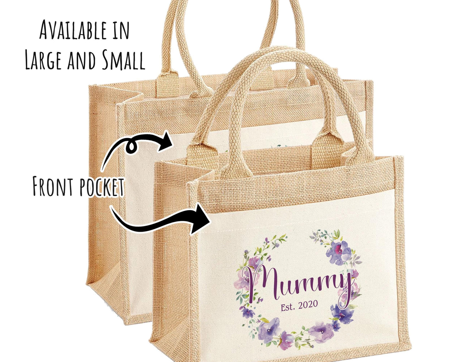 Mummy Gift Personalised Jute Bag -  Mothers Day Gift Floral Tote Bag Gift for Mum Mama - Custom Shopping Market Bag - Mummy Bag BT006