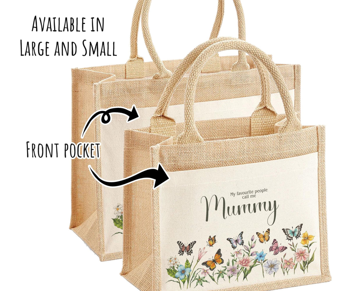 Mummy Gift Personalised Jute Bag -  Mothers Day Gift Floral Tote Bag Gift for Mum Mama - Custom Shopping Market Bag - Mummy Bag BT007