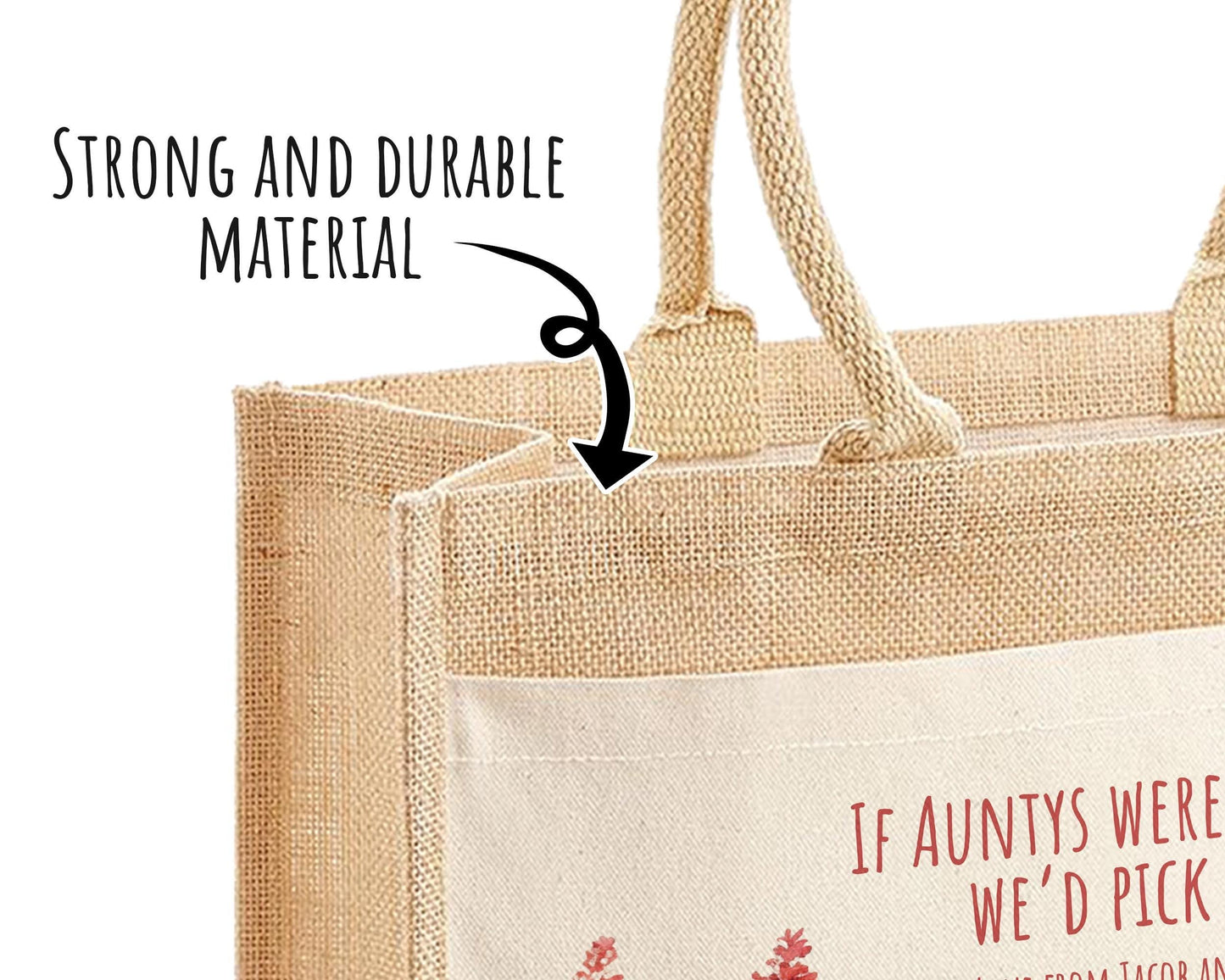Aunty Gift Personalised Jute Bag - Auntie Birthday Gift Floral Tote Bag Gift for Her Family Friend - Custom Shopping Market Tote Bag BT004