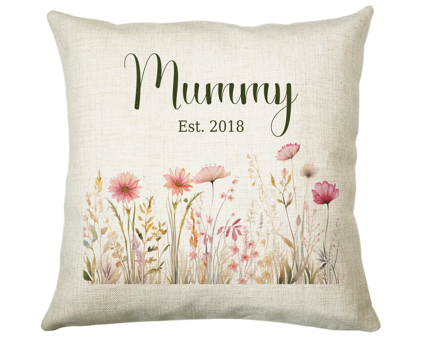 Mummy Gift Cushion - Personalised Scatter Cushion Pillow for Her Women - Wild Flower Design with Custom Name Gift for Mum Mothers Day BC001