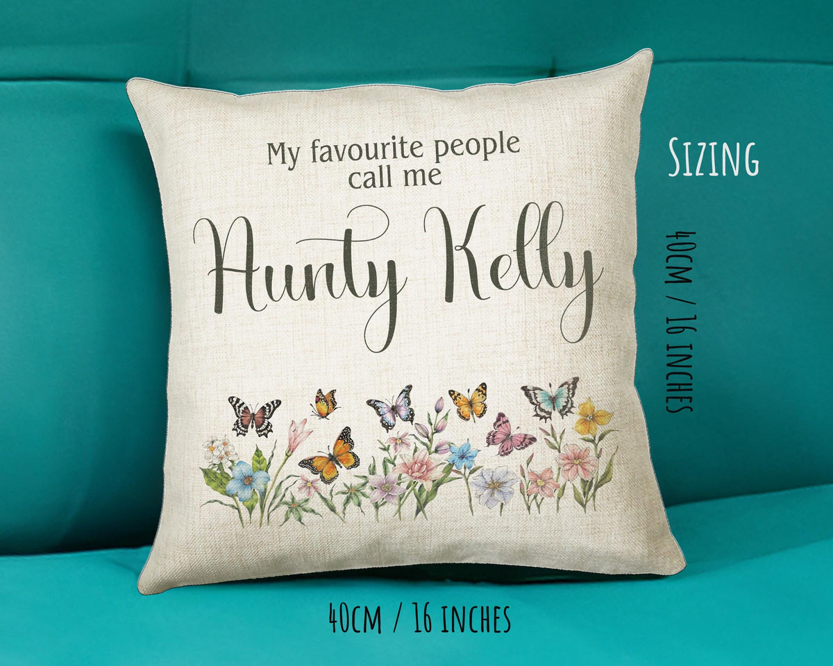 Aunty Gift Cushion - Personalised Scatter Cushion Pillow for Her Women - Butterfly Flower Custom Name Sister Gift for Aunt Mothers Day BC007
