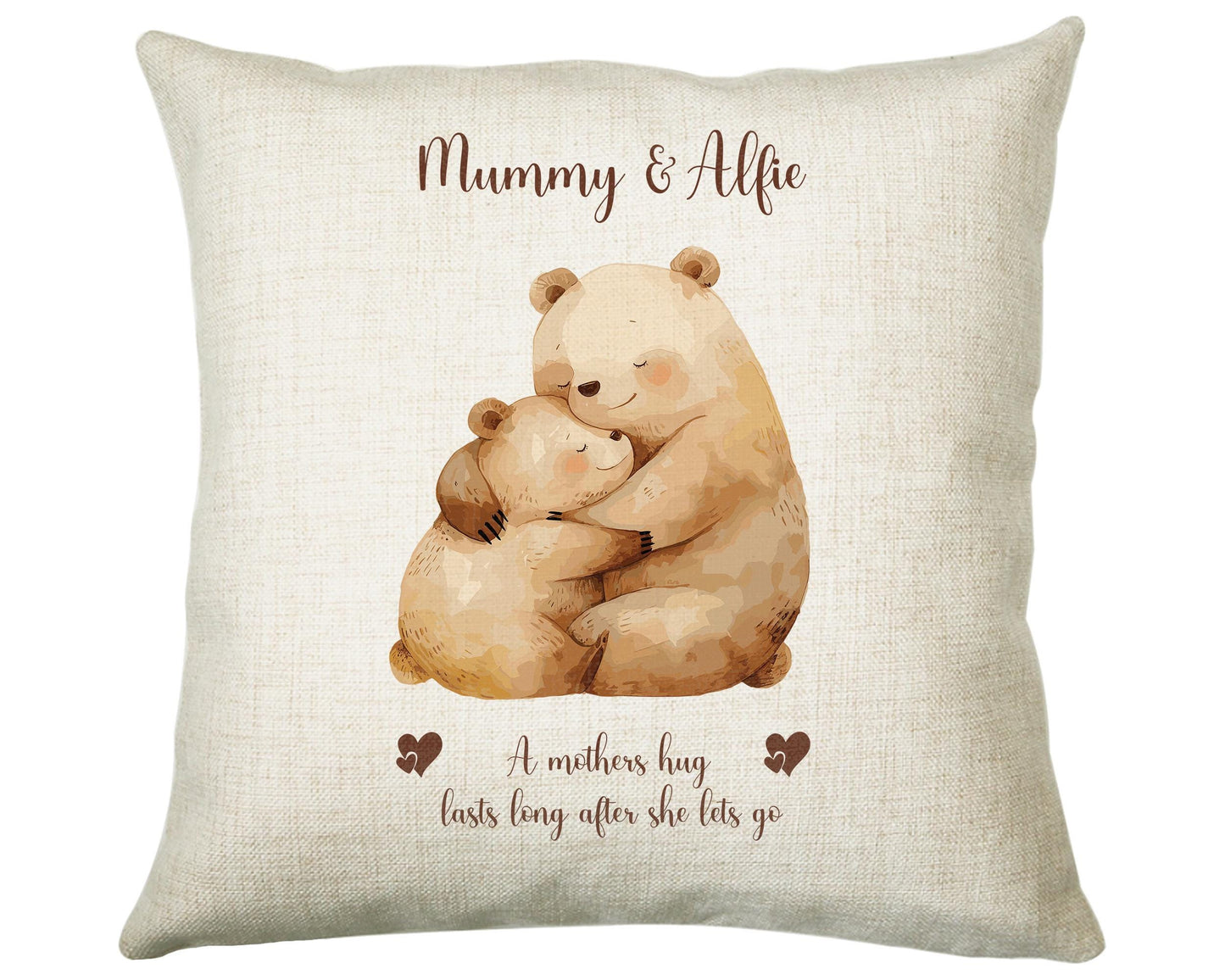 Mum Gift from Son Daughter - Personalised Bear Design Mummy Scatter Cushion Matching Mummy Mug Coaster Gift Set Bundle Gifts for Mum SMC005