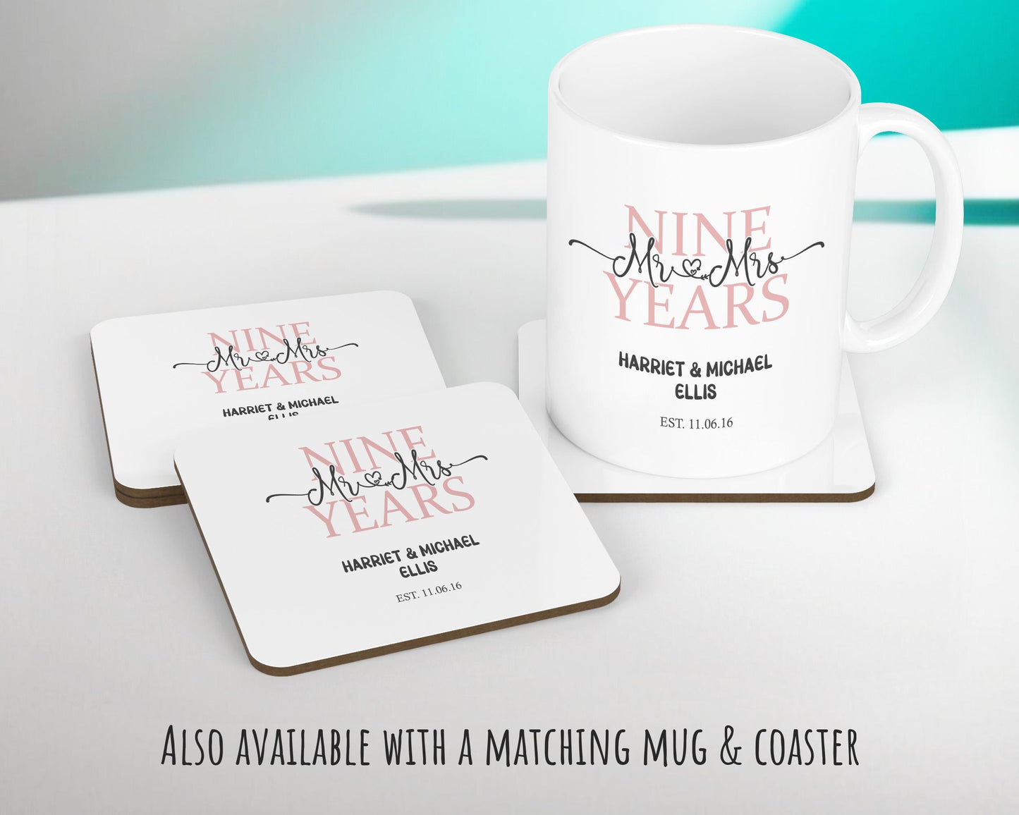 9th Wedding Anniversary Gift for Him for Her - Ninth Cotton Anniversary Gift Cushion Personalised with Names Date Mr and Mrs Married BNJ09C