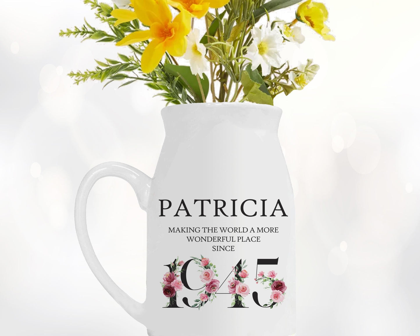 80th Birthday Gift for Women - Wonderful since 1946 Small Personalised Flower Pot Vase 80 Gift for Her Ladies Floral Design Nan Gran BND80
