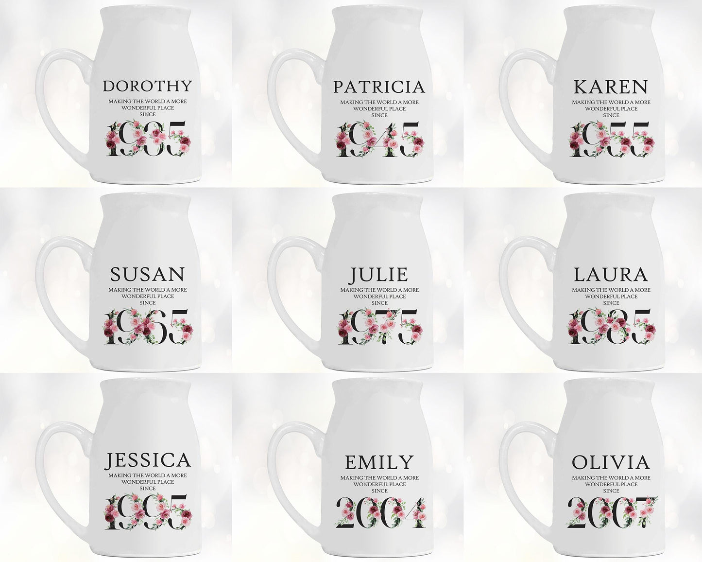 60th Birthday Gift for Women - Wonderful since 1966 Small Personalised Flower Pot Vase 60 Gift for Her Ladies Floral Design Mum Nan BND60