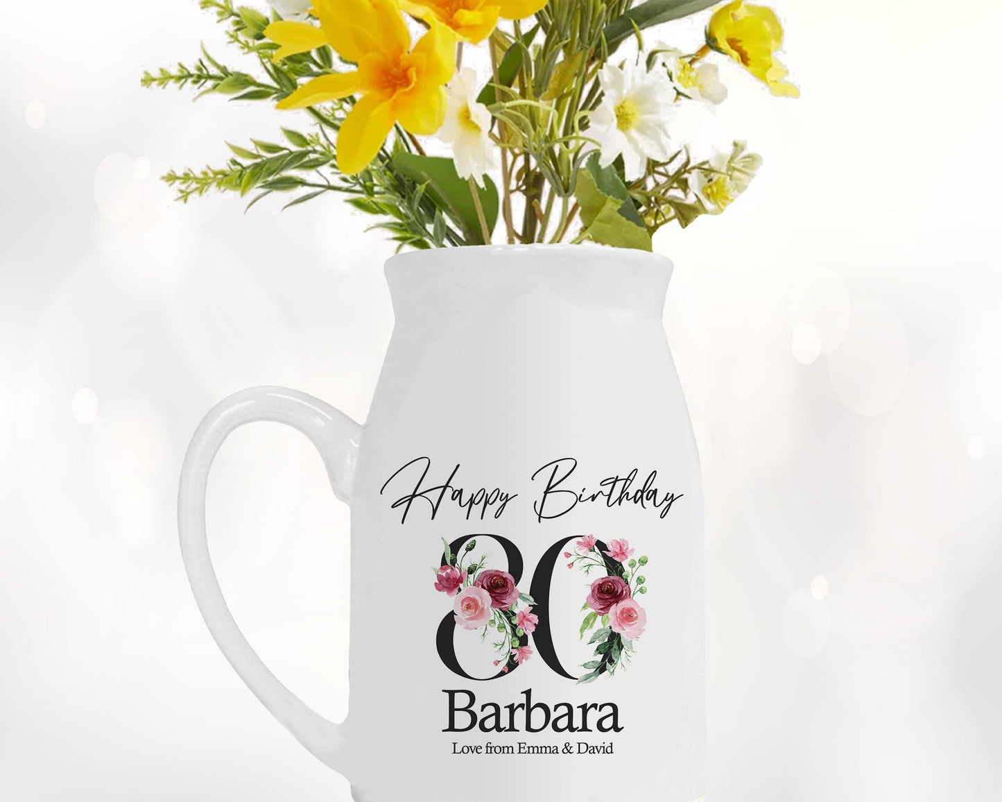 80th Birthday Gift for Women - Happy Birthday 80 Small Personalised Flower Pot Vase 1946 Gift for Her Ladies Floral Design Nan Gran BNA80