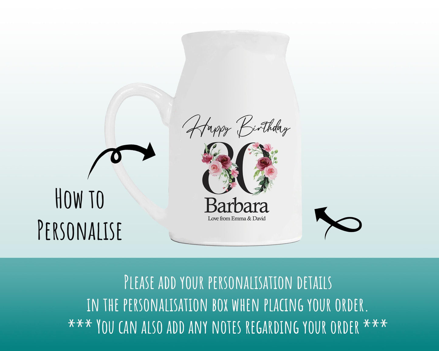 80th Birthday Gift for Women - Happy Birthday 80 Small Personalised Flower Pot Vase 1946 Gift for Her Ladies Floral Design Nan Gran BNA80