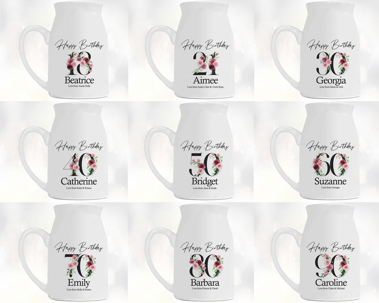 70th Birthday Gift for Women - Happy Birthday 70 Small Personalised Flower Pot Vase 1956 Gift for Her Ladies Floral Design Nan Gran BNA70