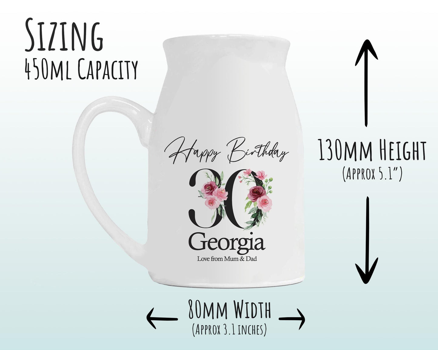 30th Birthday Gift for Her - Happy Birthday 30 Small Personalised Flower Pot Vase 1996 Gifts for Women Floral Design Daughter Sister BNA30
