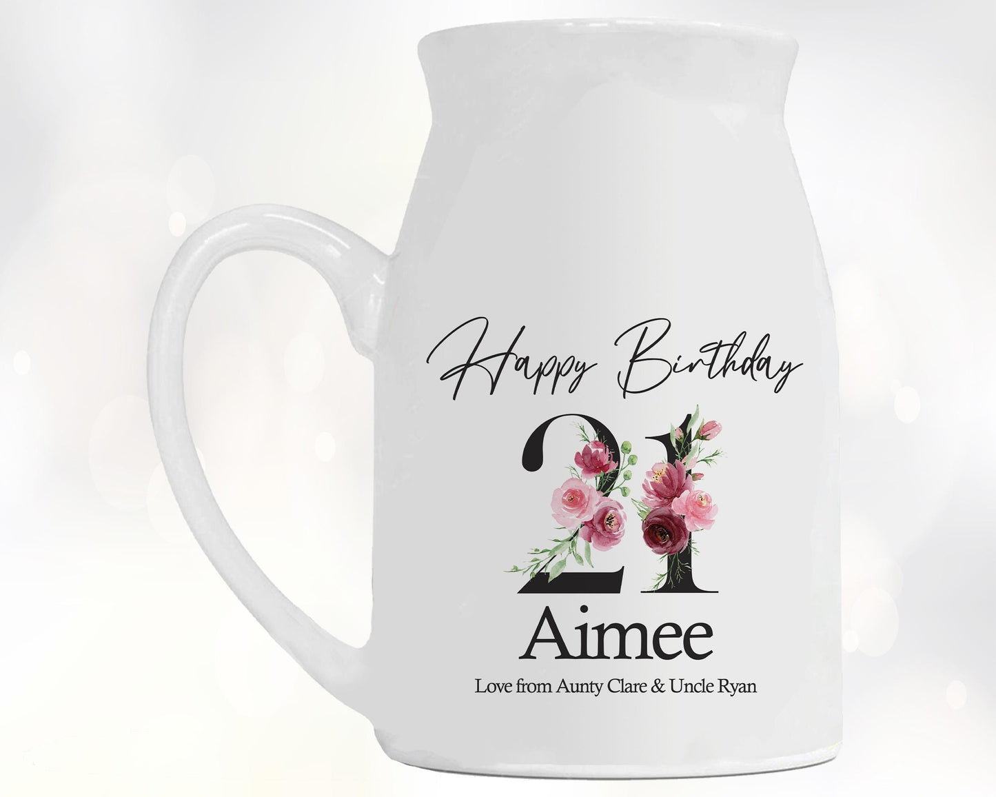21st Birthday Gift for Her - Happy Birthday 21 Small Personalised Flower Pot Vase 2005 Gift for Women Floral Design Daughter Sister BNA21