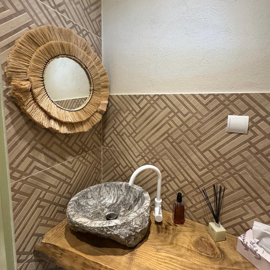 Natural Raffia Coastal Fringe Wall Round Mirror - Boho