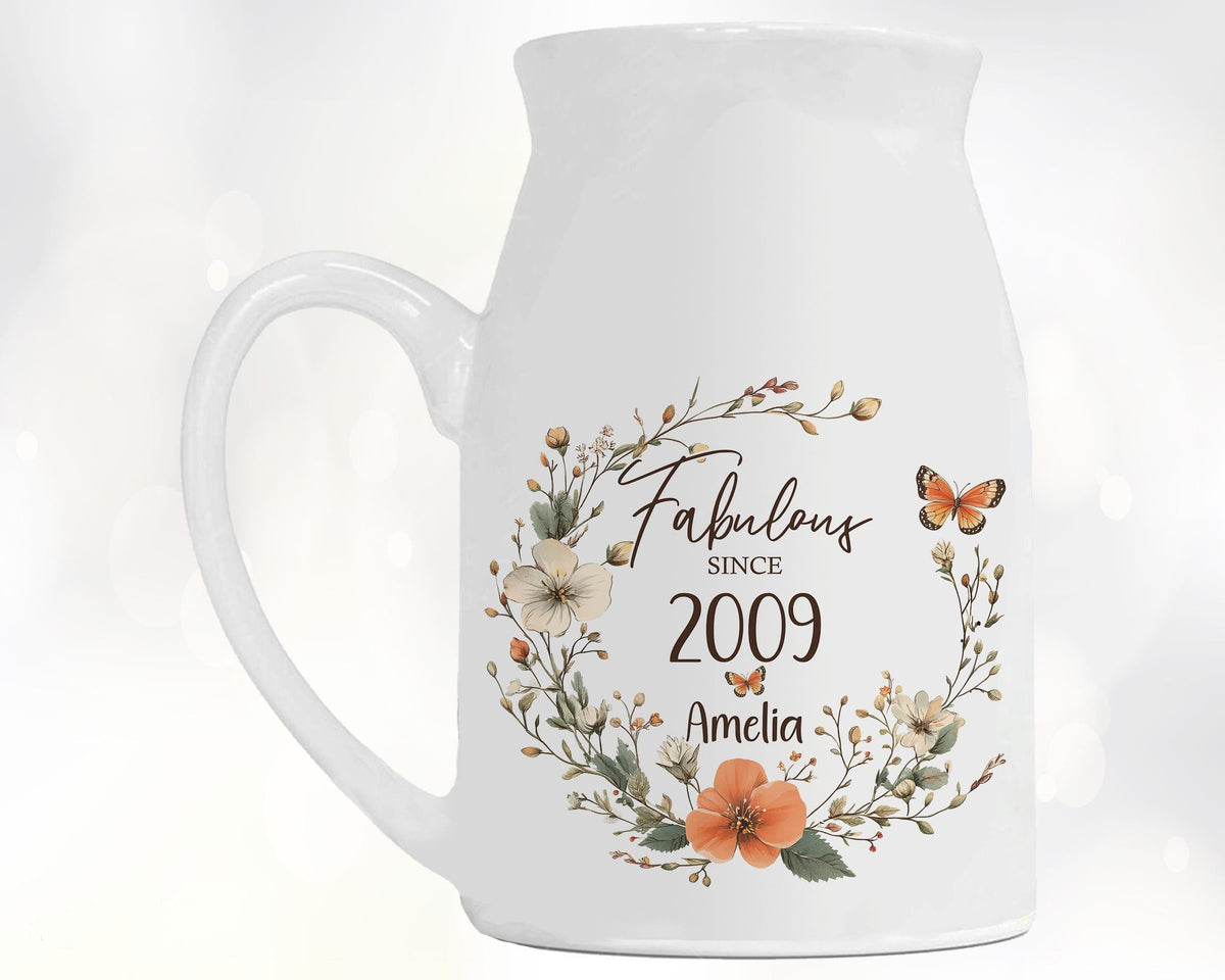 16th Birthday Gift for Her - Fabulous Since 2010 Small Personalised Flower Pot Vase 16 Gift for Women Floral Design Daughter Sister BNL16