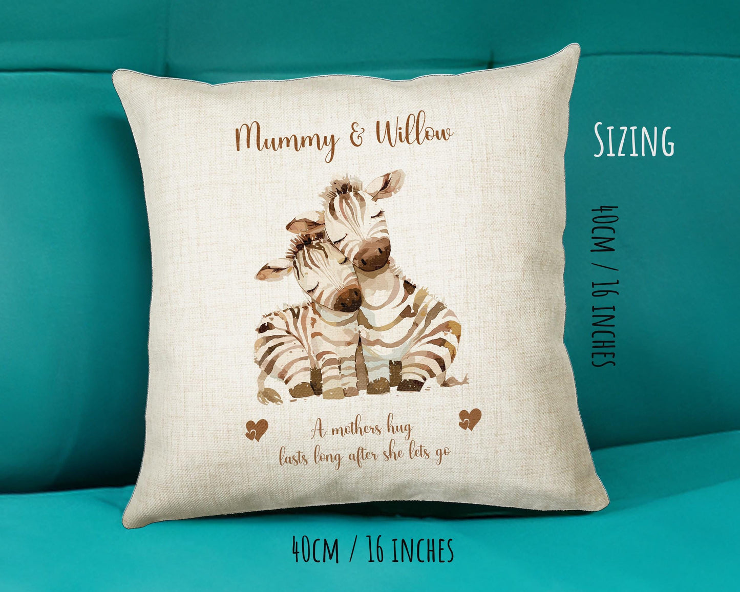 Mum Gift from Son Daughter - Personalised Zebra Design Mummy Scatter Cushion Matching Mummy Mug Coaster Gift Bundle Gifts for Mum SMC010