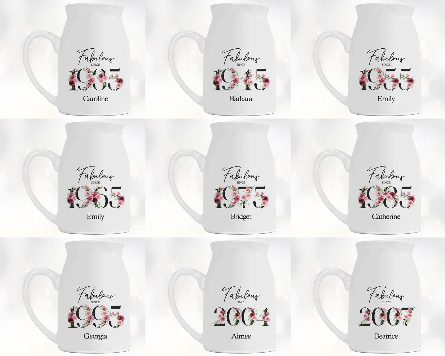 60th Birthday Gift for Women - Fabulous Since 1966 Small Personalised Flower Pot Vase 60 Gift for Her Ladies Floral Design Mum Nan BNC60