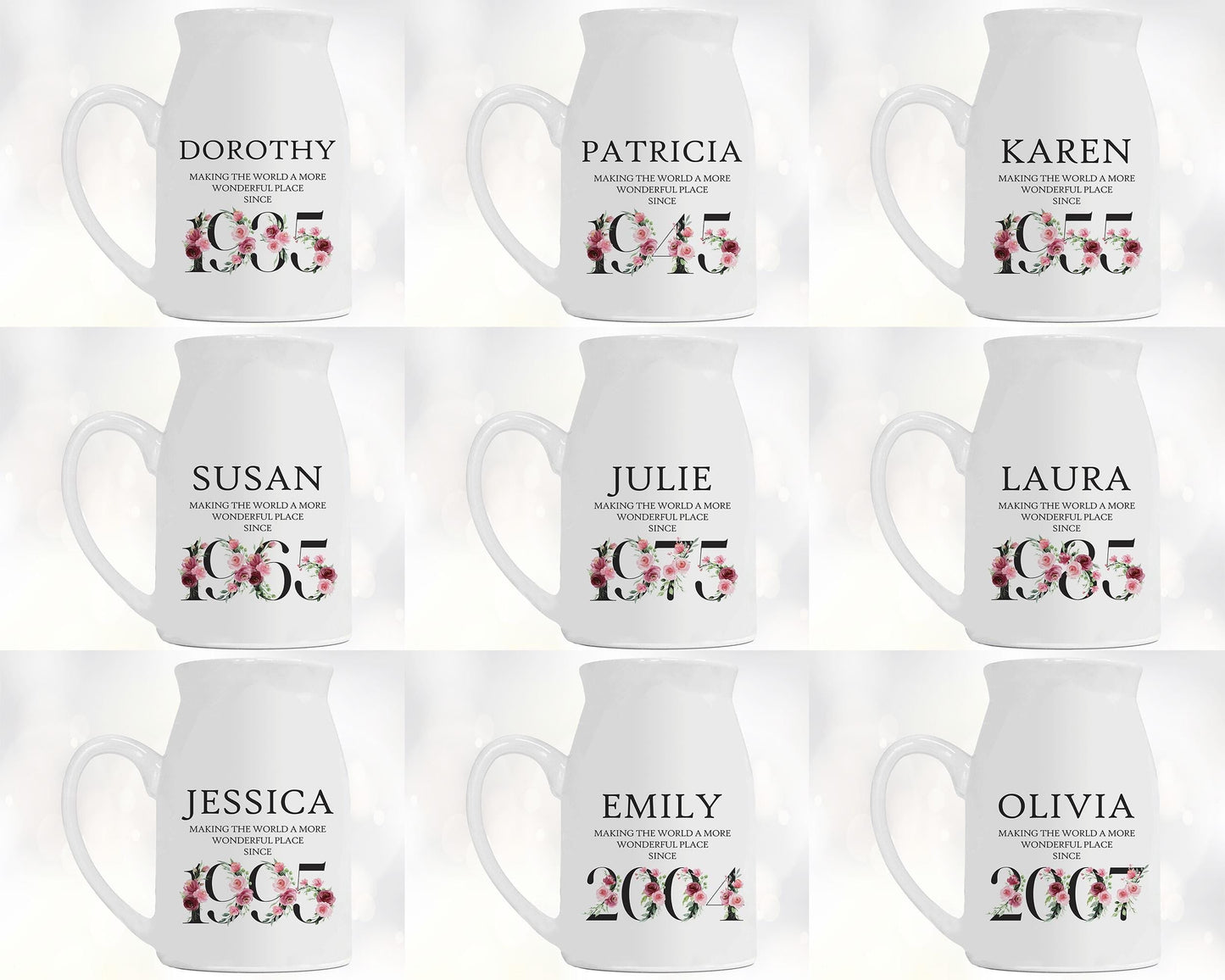 70th Birthday Gift for Women - Wonderful since 1956 Small Personalised Flower Pot Vase 70 Gift for Her Ladies Floral Design Nan Gran BND70