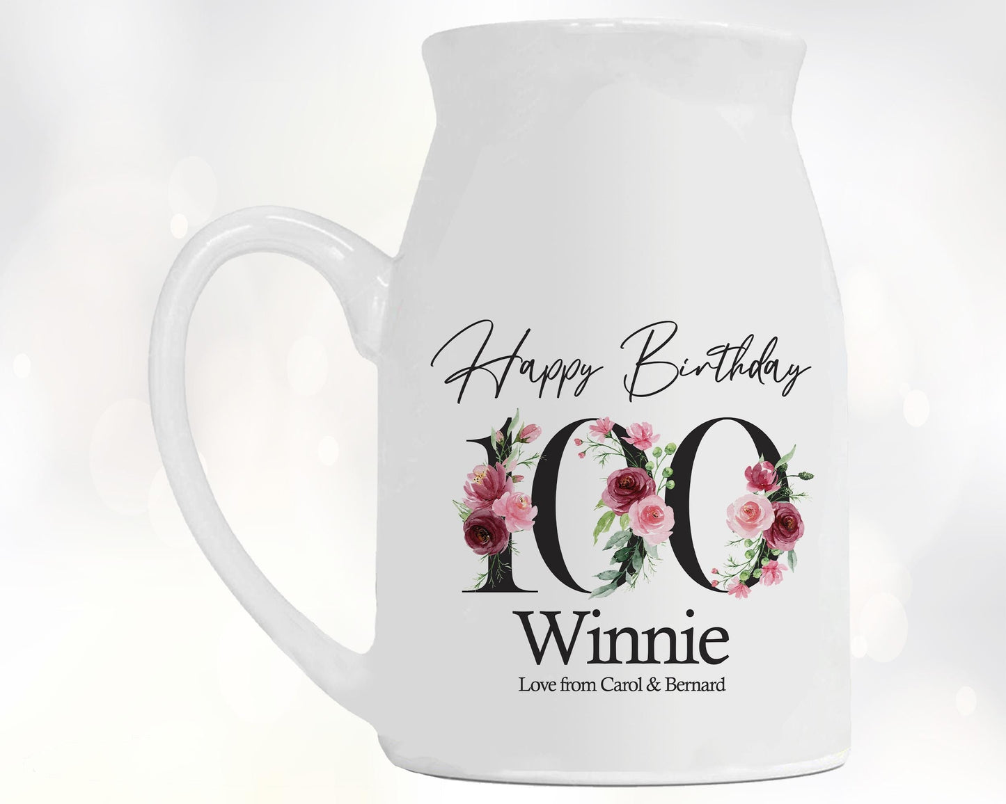 100th Birthday Gift for Women - Happy Birthday 100 Small Personalised Flower Pot Vase 1926 Gift for Her Ladies Floral Design Grandma BNA100