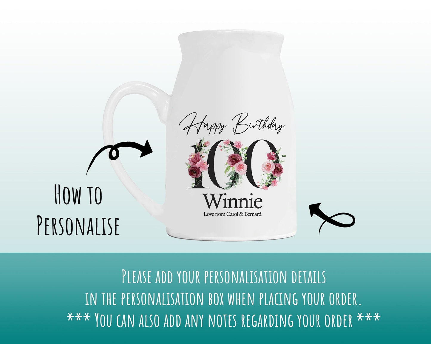 100th Birthday Gift for Women - Happy Birthday 100 Small Personalised Flower Pot Vase 1926 Gift for Her Ladies Floral Design Grandma BNA100