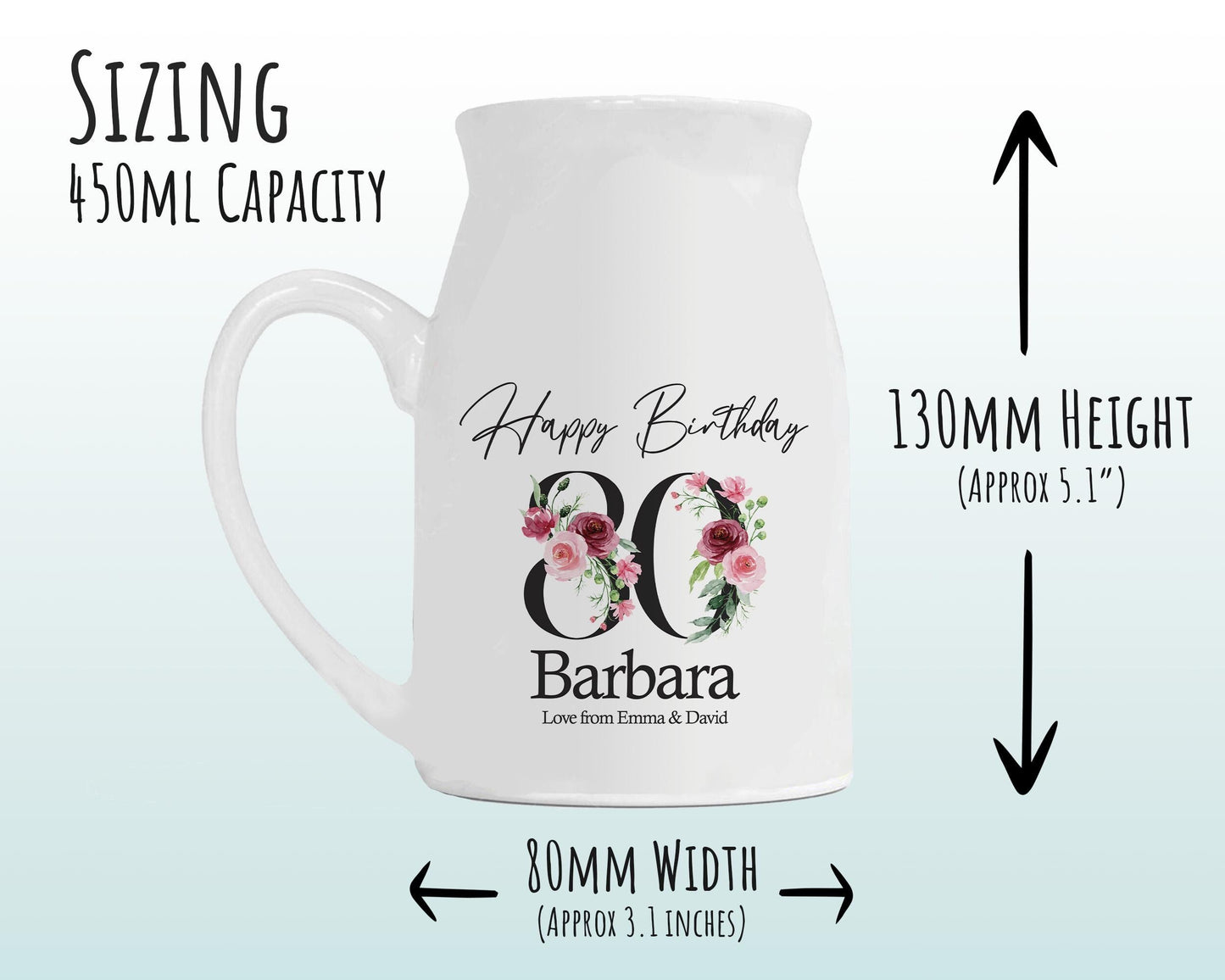 80th Birthday Gift for Women - Happy Birthday 80 Small Personalised Flower Pot Vase 1946 Gift for Her Ladies Floral Design Nan Gran BNA80