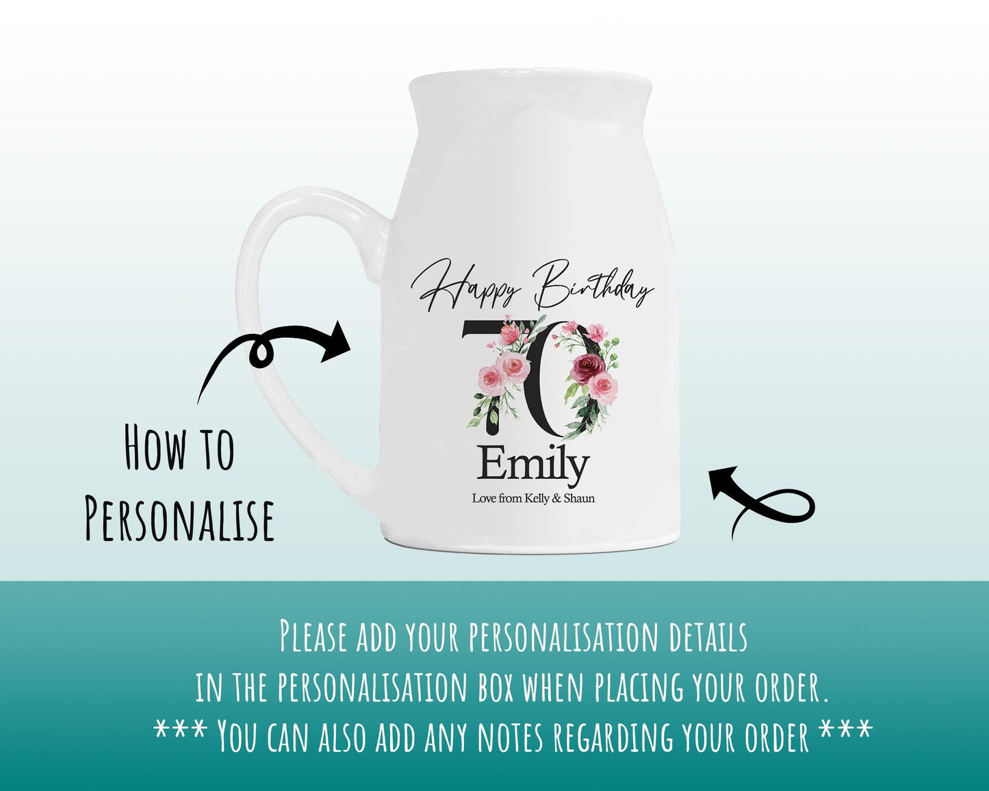 70th Birthday Gift for Women - Happy Birthday 70 Small Personalised Flower Pot Vase 1956 Gift for Her Ladies Floral Design Nan Gran BNA70