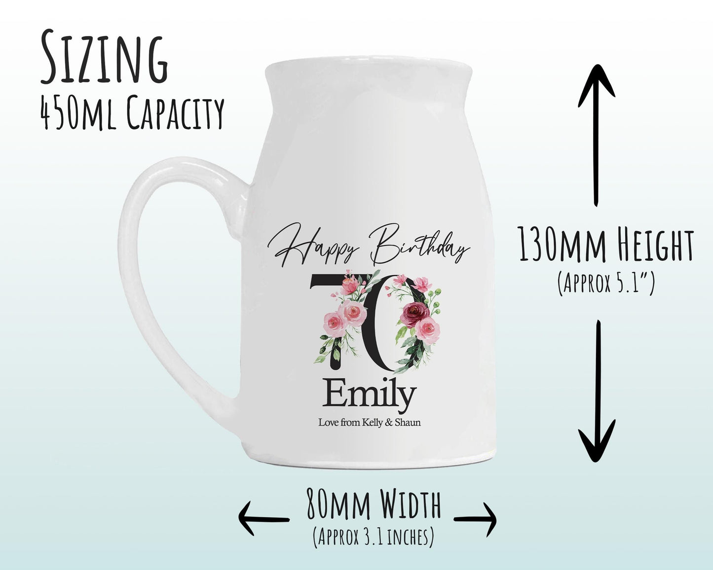 70th Birthday Gift for Women - Happy Birthday 70 Small Personalised Flower Pot Vase 1956 Gift for Her Ladies Floral Design Nan Gran BNA70