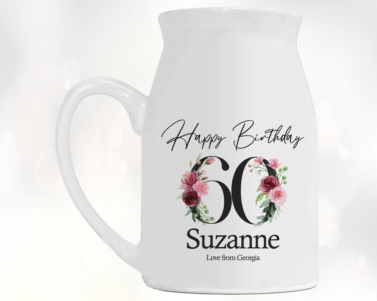 60th Birthday Gift for Women - Happy Birthday 60 Small Personalised Flower Pot Vase 1966 Gift for Her Ladies Floral Design Mum Nan BNA60