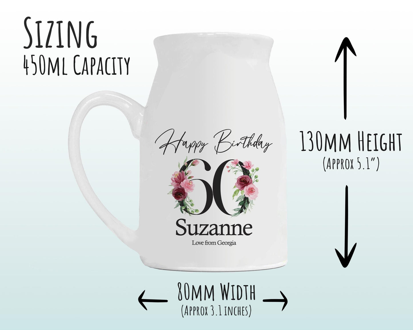 60th Birthday Gift for Women - Happy Birthday 60 Small Personalised Flower Pot Vase 1966 Gift for Her Ladies Floral Design Mum Nan BNA60