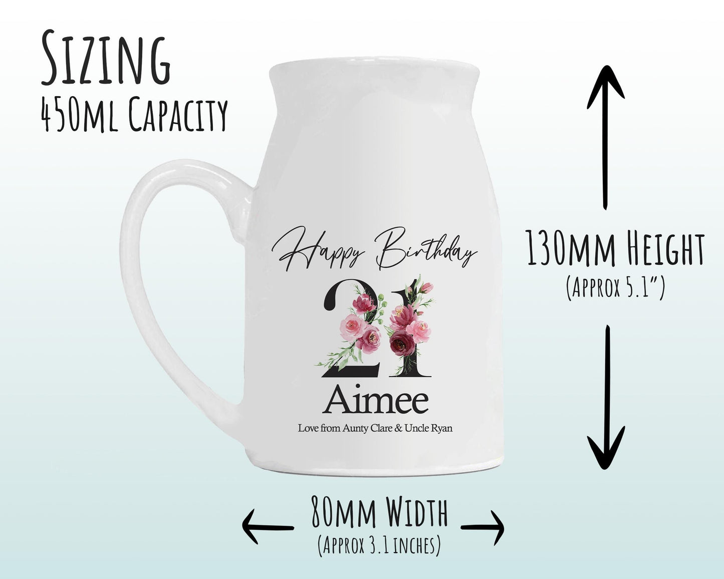 21st Birthday Gift for Her - Happy Birthday 21 Small Personalised Flower Pot Vase 2005 Gift for Women Floral Design Daughter Sister BNA21