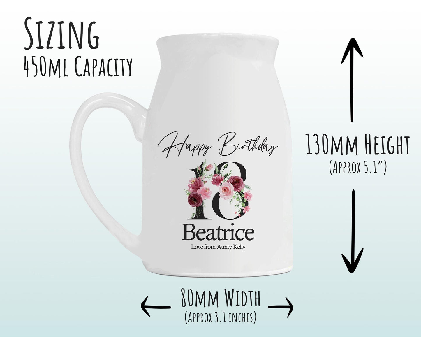 18th Birthday Gift for Her - Happy Birthday 18 Small Personalised Flower Pot Vase 2008 Gift for Women Floral Design Daughter Sister BNA18