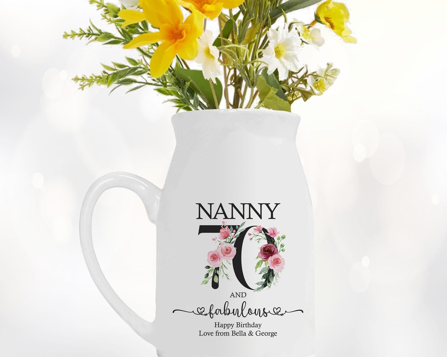 70th Birthday Gift for Women - 70 and Fabulous Small Personalised Flower Pot Vase 1956 Gift for Her Ladies Floral Design Nan Gran BNK70