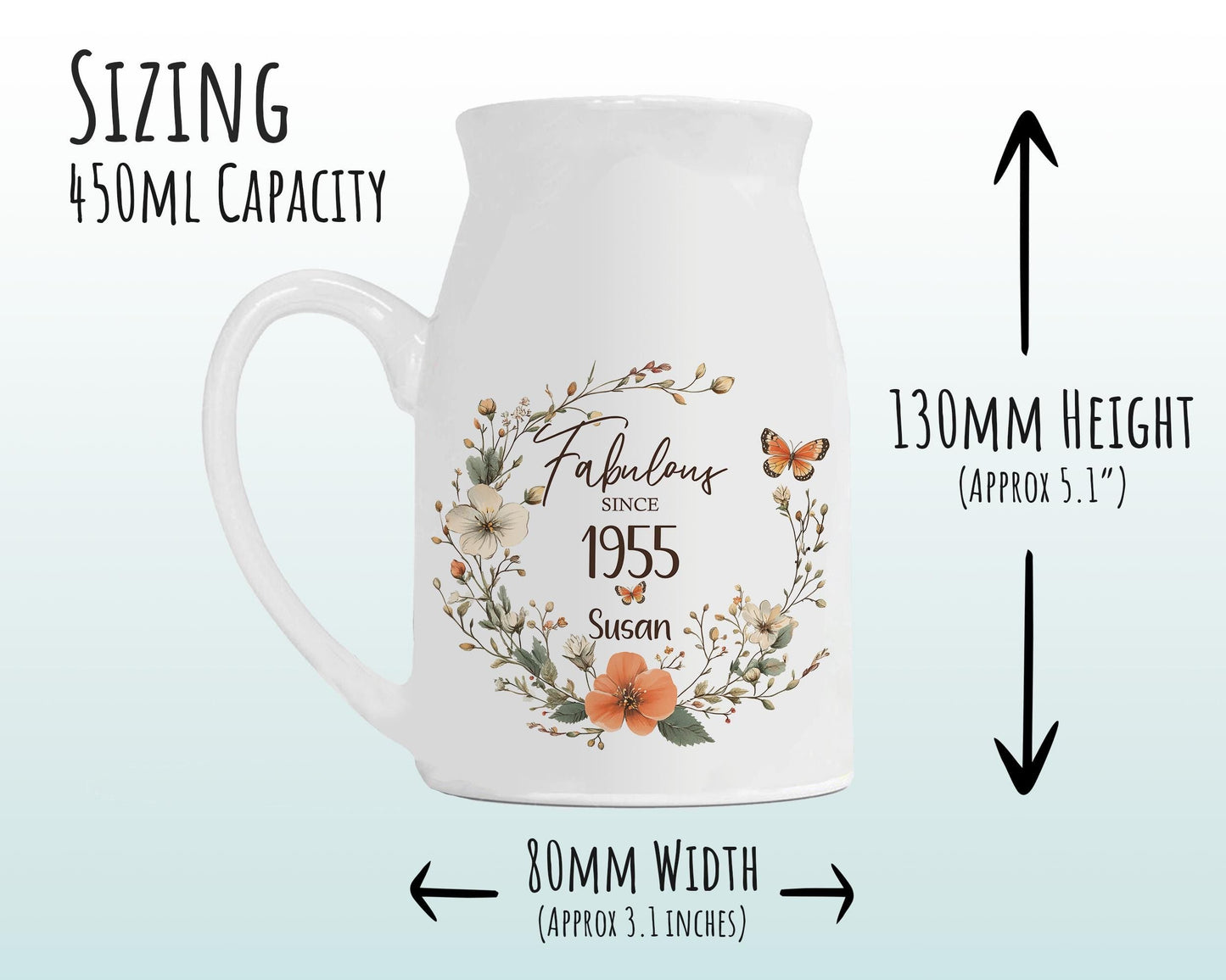 70th Birthday Gift for Women - Fabulous Since 1955 Small Personalised Flower Pot Vase 70 Gift for Her Ladies Floral Design Nan Gran BNL70