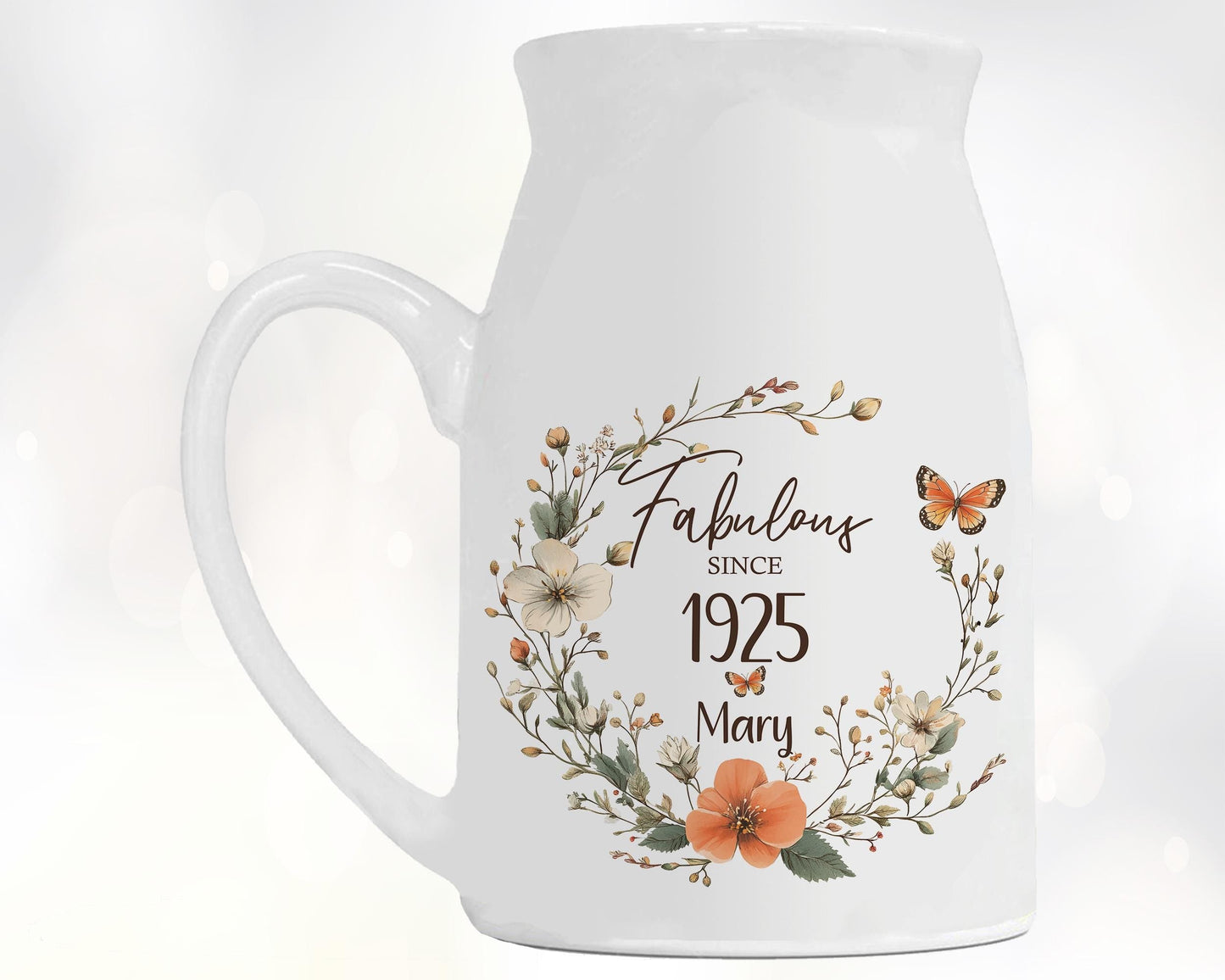 100th Birthday Gift for Women - Fabulous Since 1925 Small Personalised Flower Pot Vase 100 Gift for Her Ladies Floral Design Nan Gran BNL100