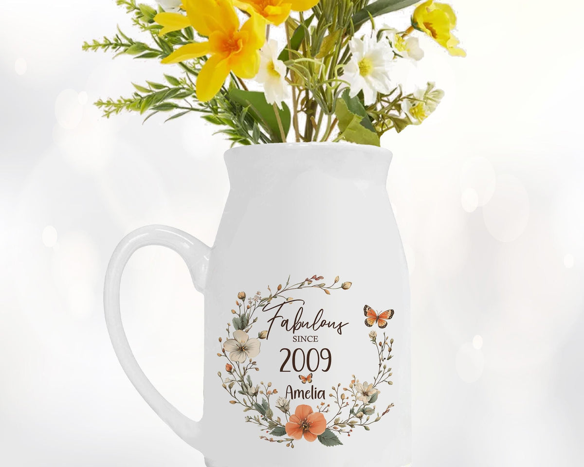 16th Birthday Gift for Her - Fabulous Since 2010 Small Personalised Flower Pot Vase 16 Gift for Women Floral Design Daughter Sister BNL16