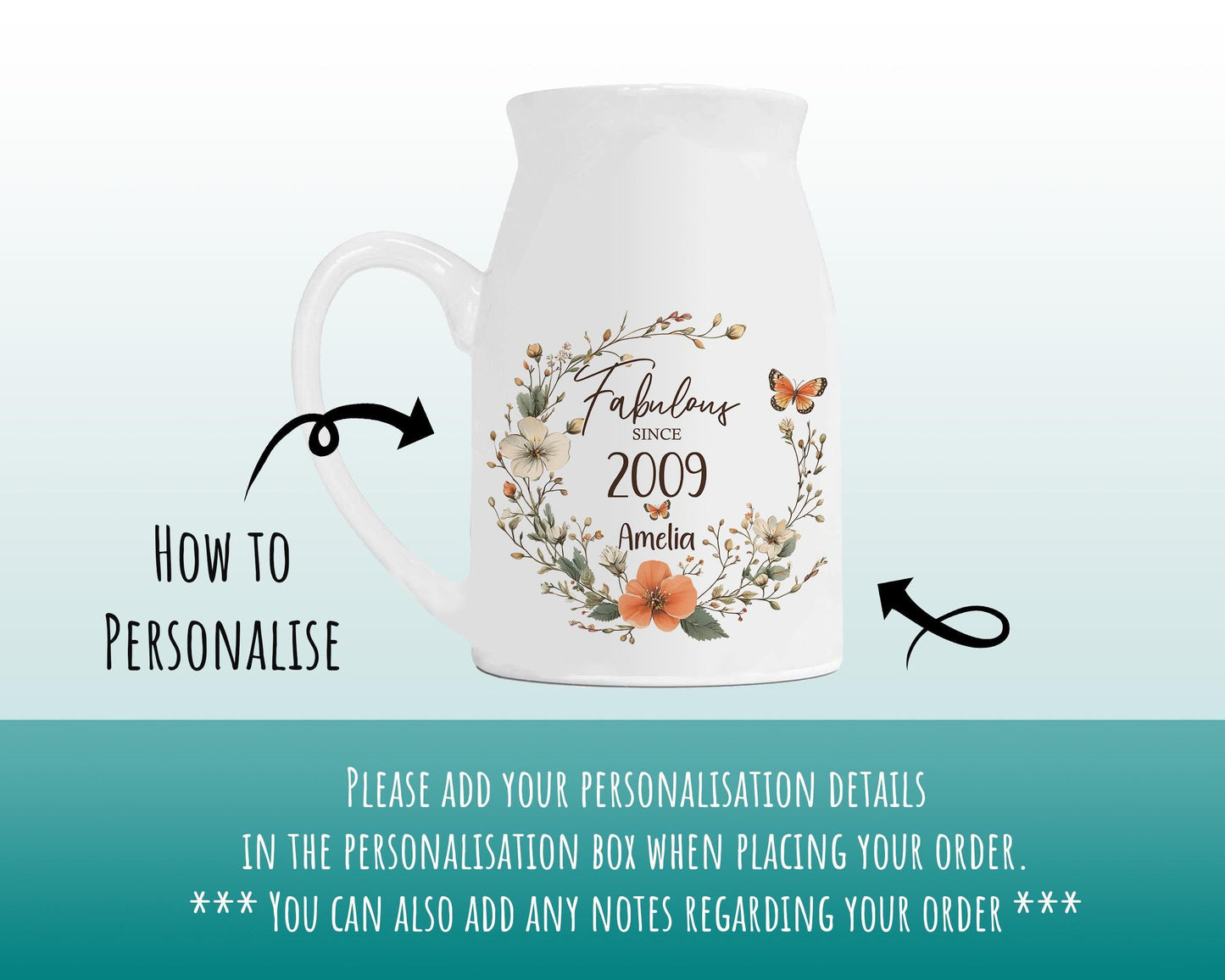 16th Birthday Gift for Her - Fabulous Since 2010 Small Personalised Flower Pot Vase 16 Gift for Women Floral Design Daughter Sister BNL16
