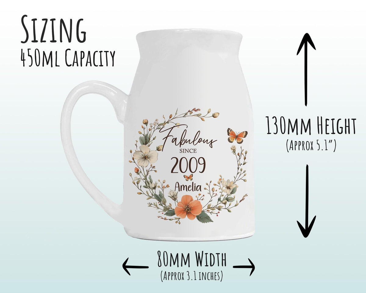 16th Birthday Gift for Her - Fabulous Since 2010 Small Personalised Flower Pot Vase 16 Gift for Women Floral Design Daughter Sister BNL16