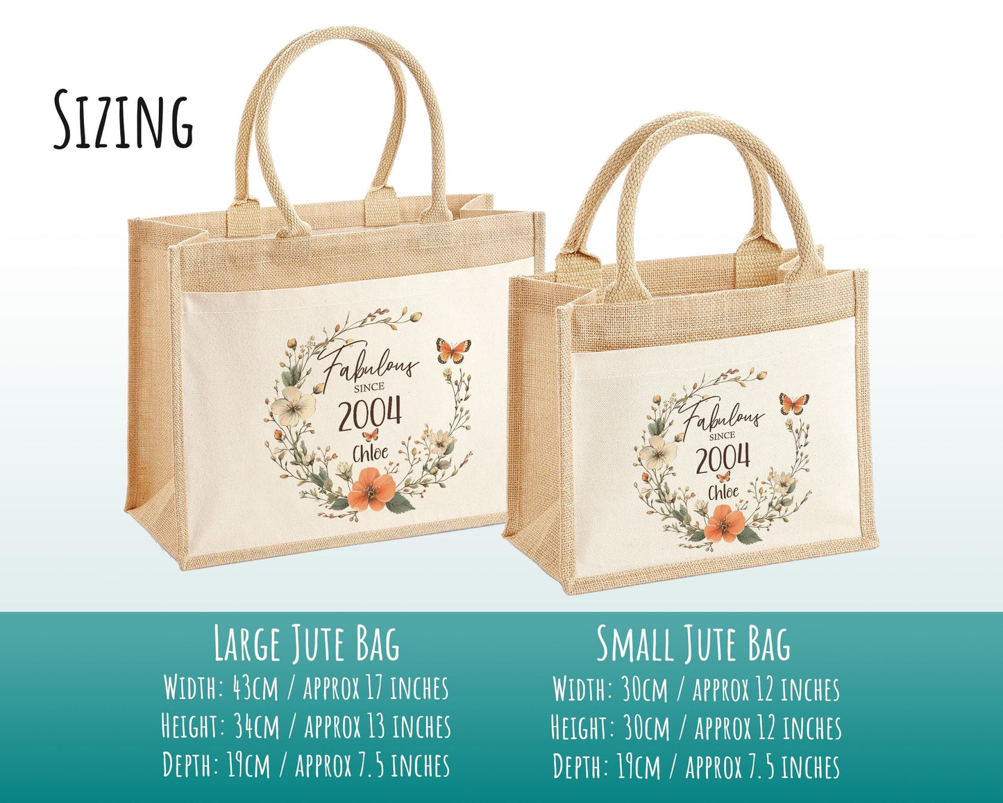 21st Birthday Gift For Women Personalised Jute Bag - Gift For Her Floral Tote Bag - Twenty One 21 Fabulous Since 2004 Shopping Bag BNL21T