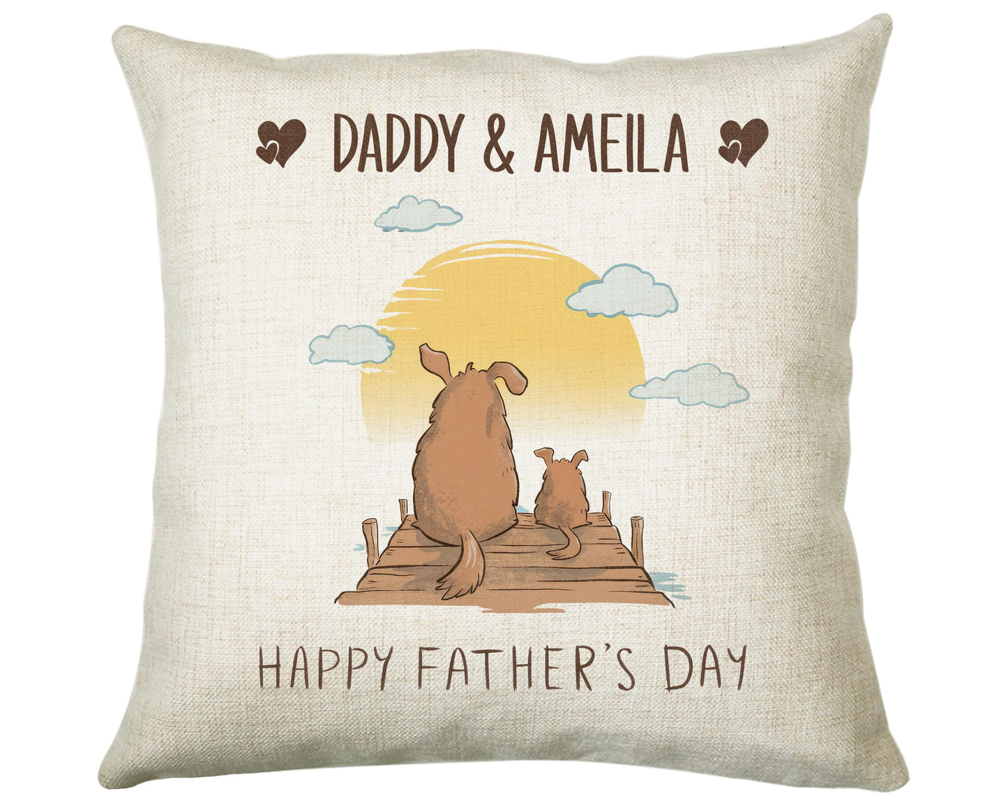 Fathers Day Gift from Son Daughter - Personalised Dog Design Scatter Cushion Matching Daddy Mug Coaster Gift Bundle Gifts for Dad FD006